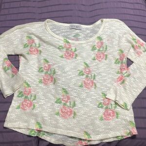 Cream with rose floral sweater sz Medium (sheer) off shoulder wide neck